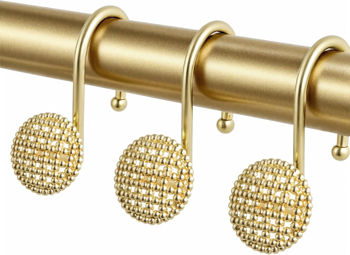 Pearlbee Gold Shower Curtain Hooks, 12Pcs Rustproof Heavy Duty Zinc Alloy
