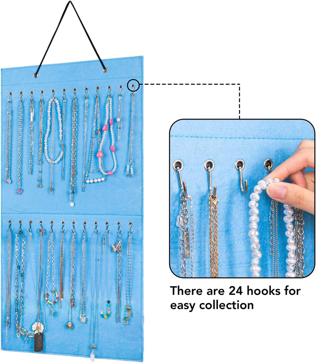 Necklace Holder Hanging Jewelry Organizer Storage with 24 Hook Jewelry Display Wall Mounted
