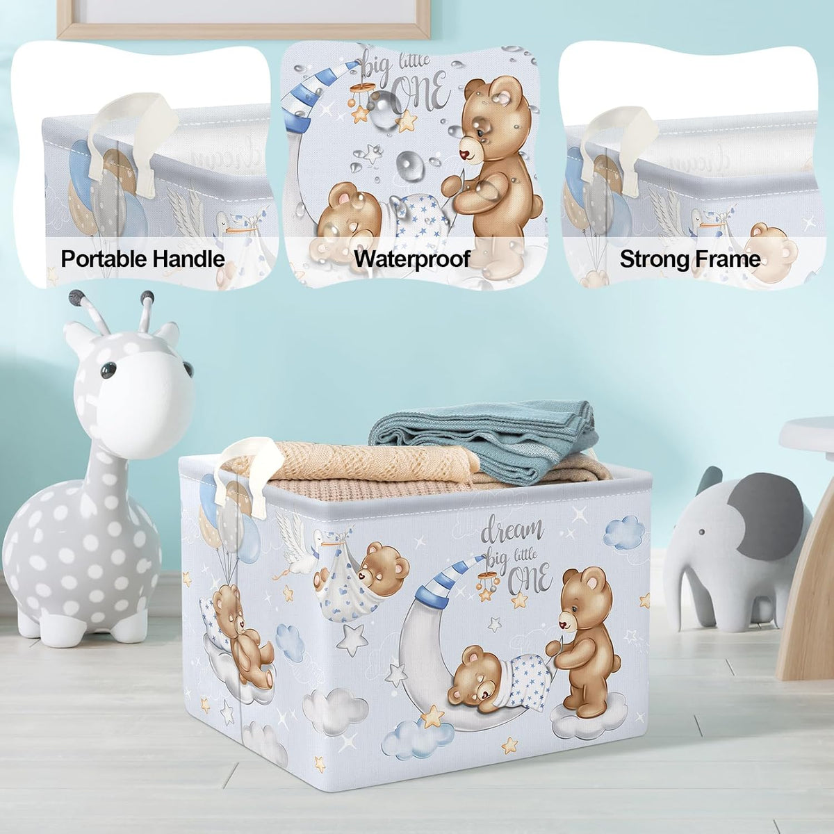 Clastyle Kid Storage Basket Sleeping Animal Foldable Laundry Hamper, 36L