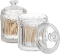 2 Pack Qtip Holder Thick Glass Apothecary Jars with Lid for Bathroom, Cotton Swab and Round Organizer, Vanity Storage Canisters for Makeup Pads, Floss (Transparent)