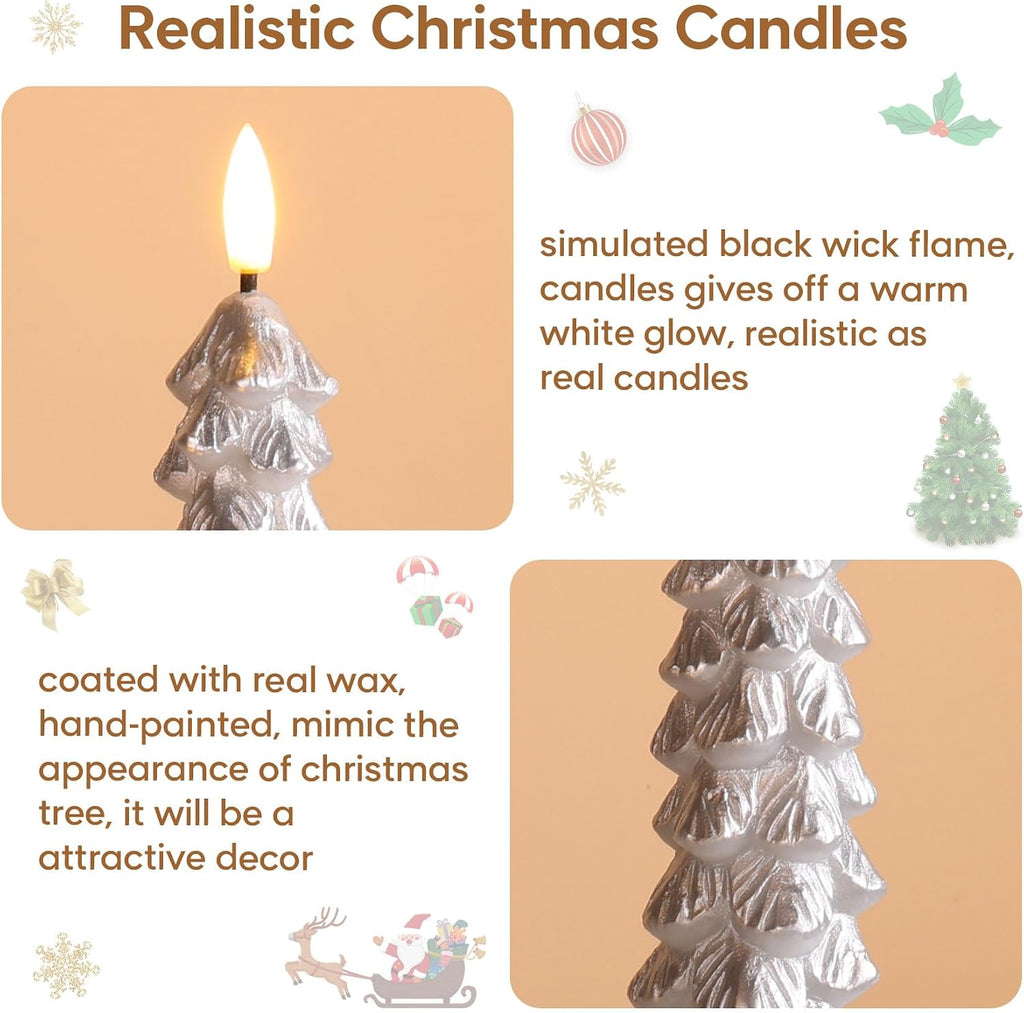 Eywamage Silver Christmas Tree Flameless Taper Candles with Remote Set of 2