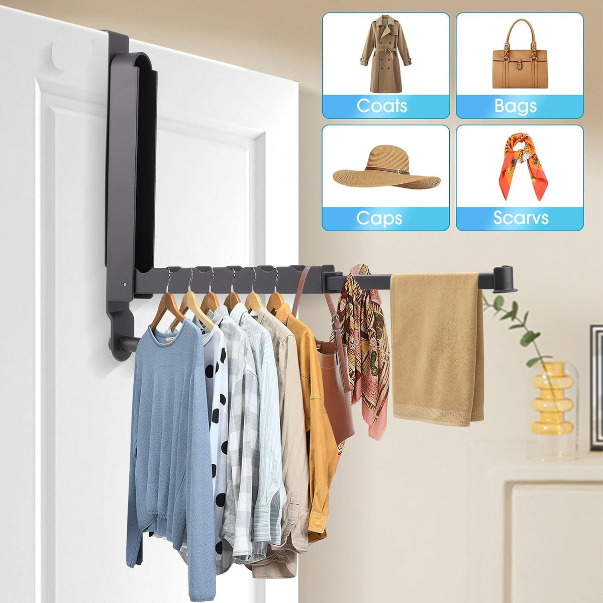 Over The Door Drying Rack, 2 Pack Grey Foldable Clothes Hanger Doors Hooks
