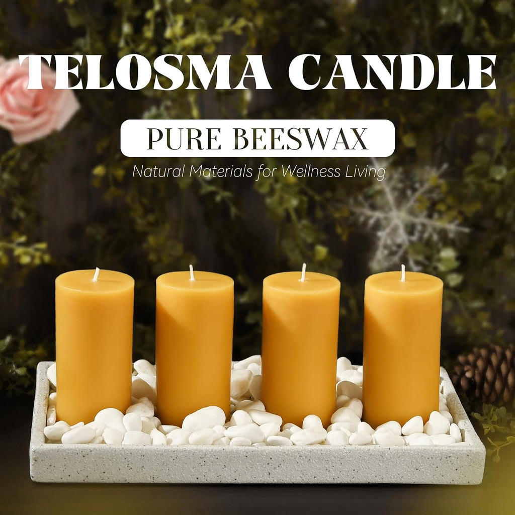12 Pack 2 inch Thick Natural Beeswax Pillar Candle, 4 inch Tall - Yellow