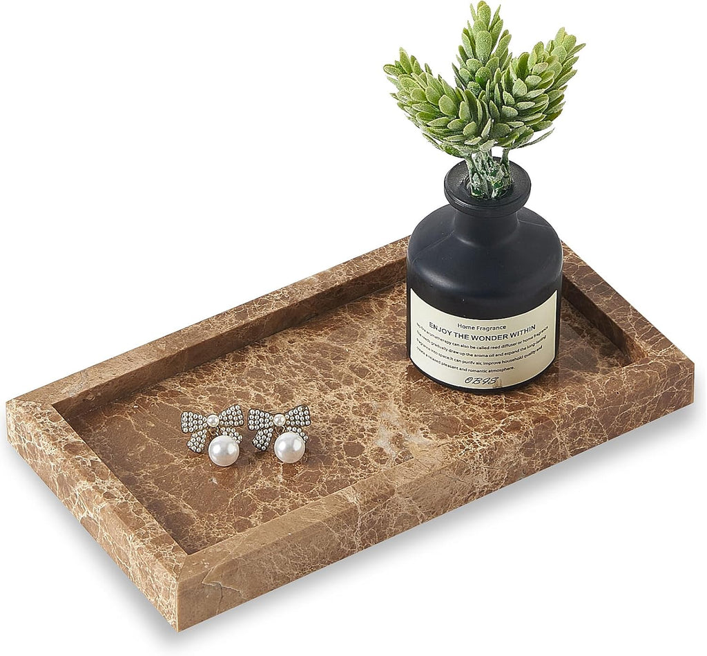 Natural Small Marble Vanity Tray, Stone Organizer for Bathroom & Kitchen