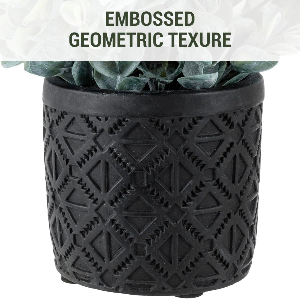 MyGift Black Artificial Eucalyptus Plant Gray Concrete Embossed Planter