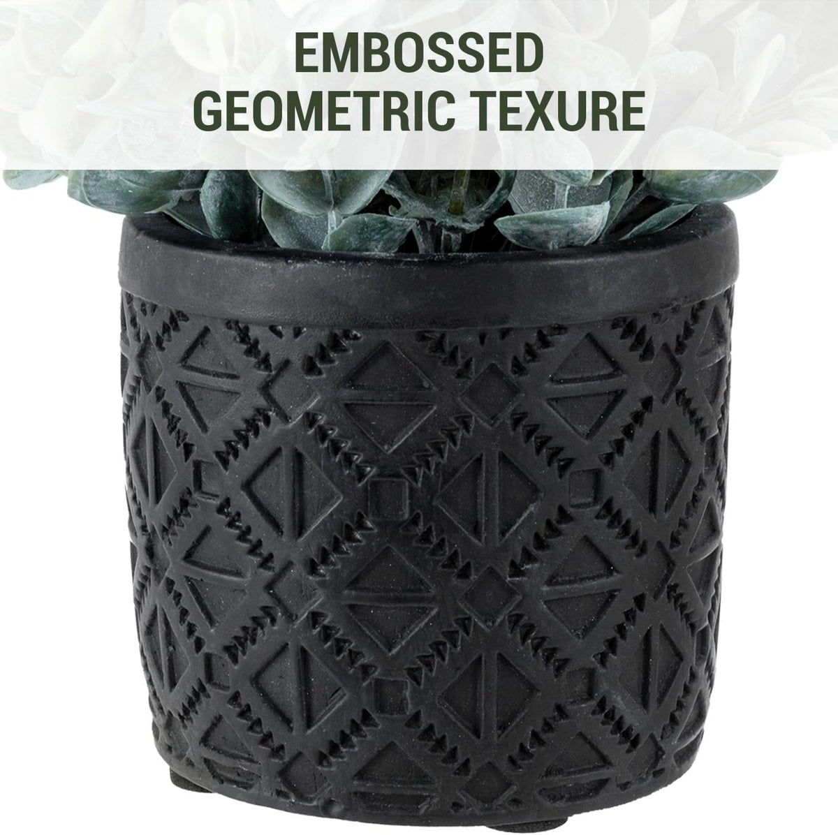 MyGift Black Artificial Eucalyptus Plant Gray Concrete Embossed Planter