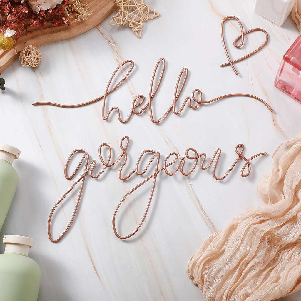 Hicarer Metal Hello Gorgeous Wall Art Minimalist Wall Decor, Rose Gold