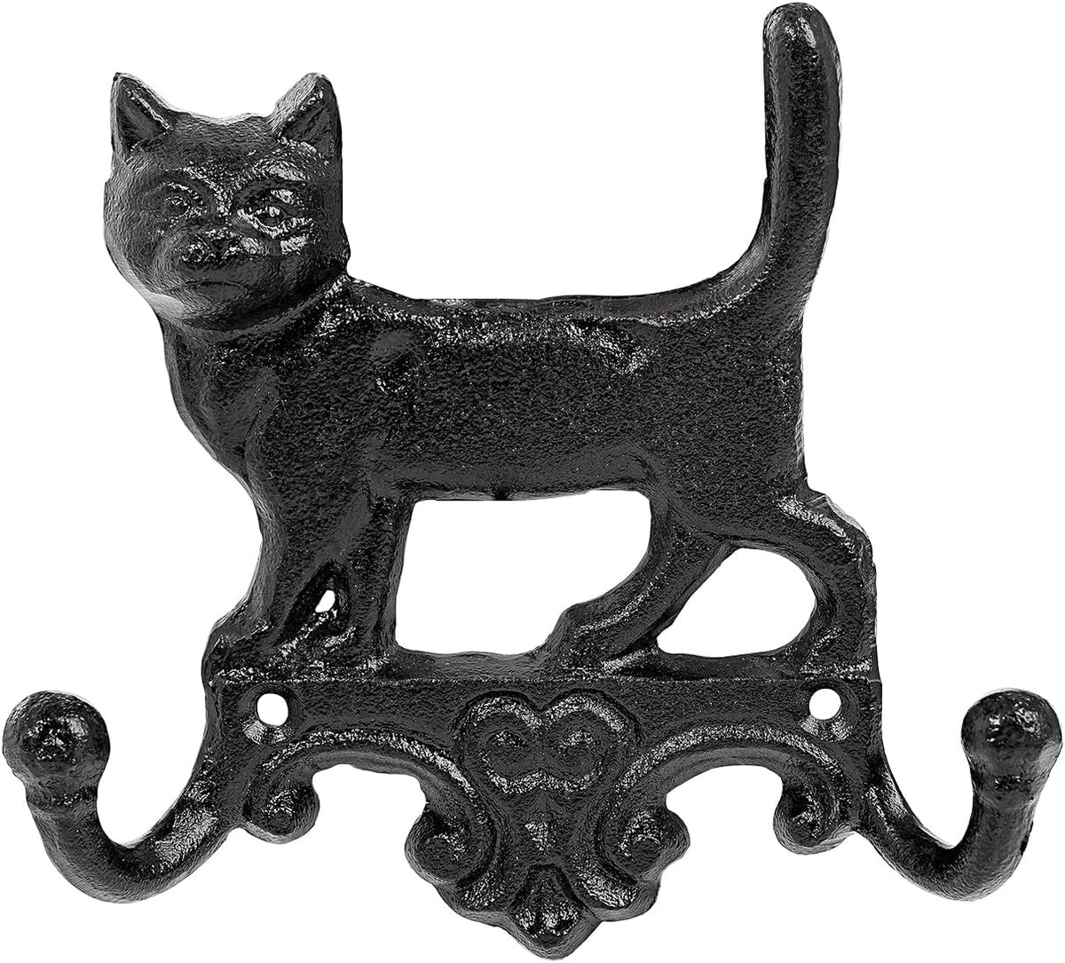 Sungmor Cast Iron Vintage Cat Wall Hooks - Rustic Heavy Duty Double Hooks