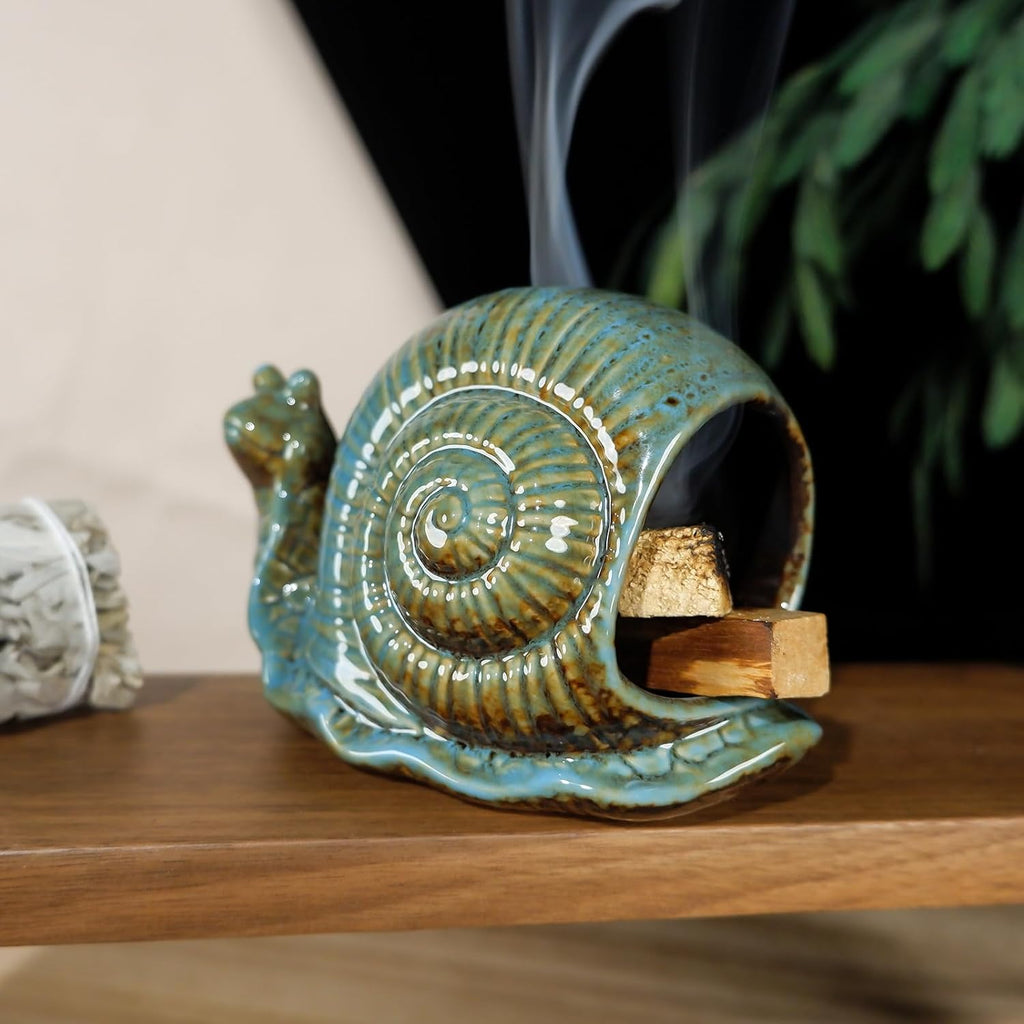 MOUGIGI Blue Ceramic Snail Palo Santo Holder – Elegant Chiminea