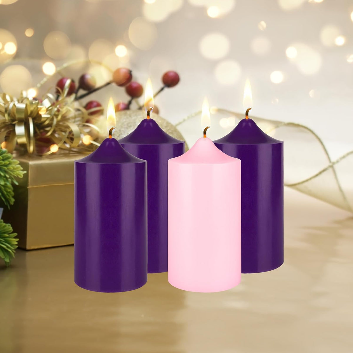 Mega Candles Unscented Advent Bell Top Pillar Candle Set 4 ct 3" x 6"