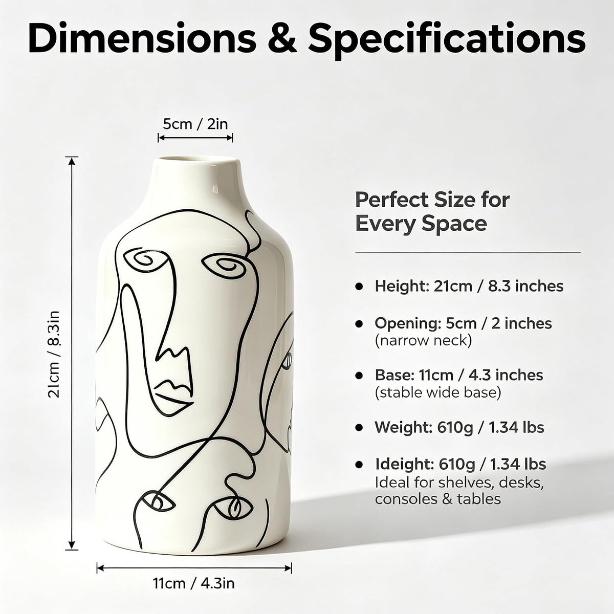 Kimdio Ceramic Vase for Home Decor, Abstract Irregular Design Flower Vase, Living Room Decor Minimalist Decorative Vases for Pampas Grass