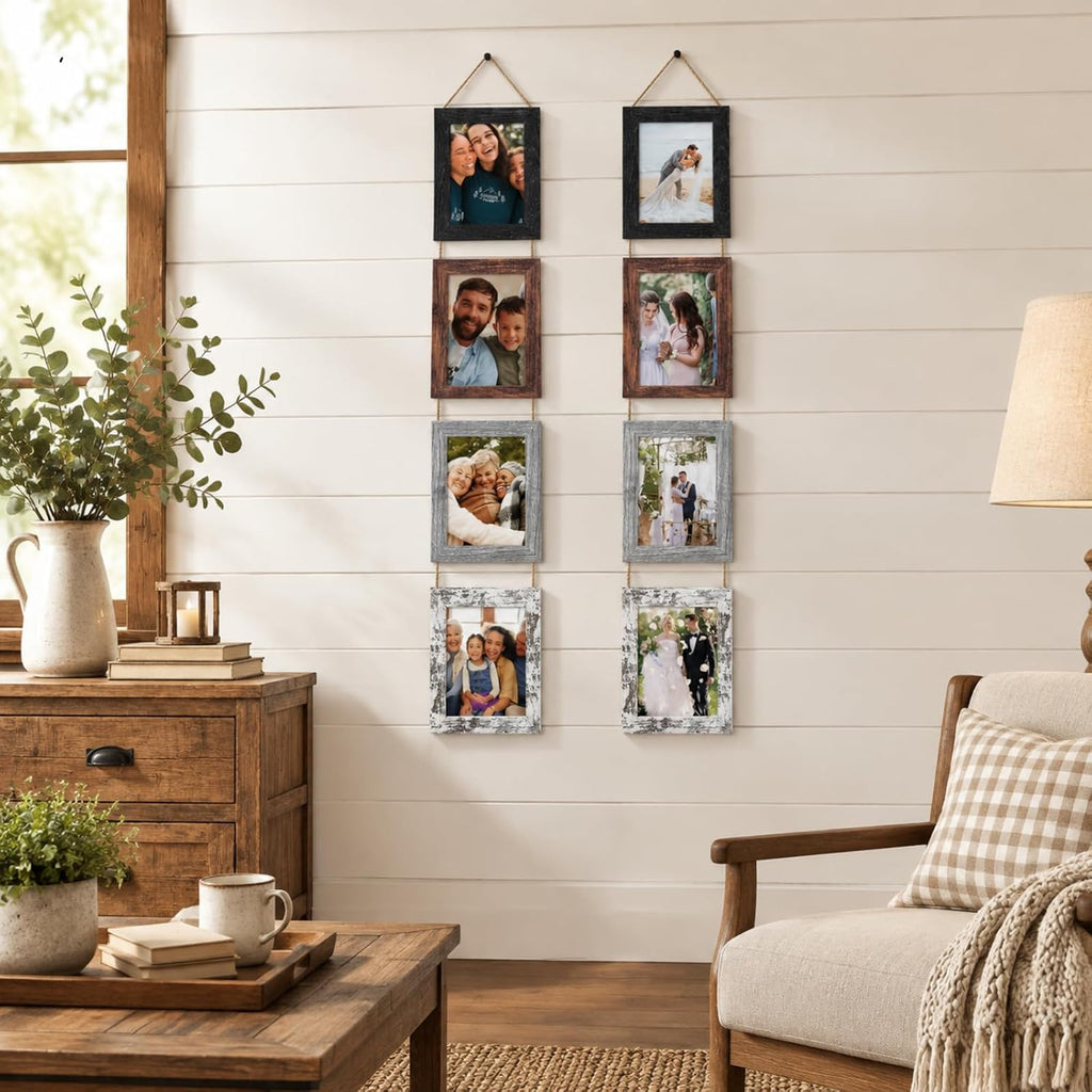 Qunclay 2 Set 5x7 Hanging Collage Picture Frames, Rustic Farmhouse Decor
