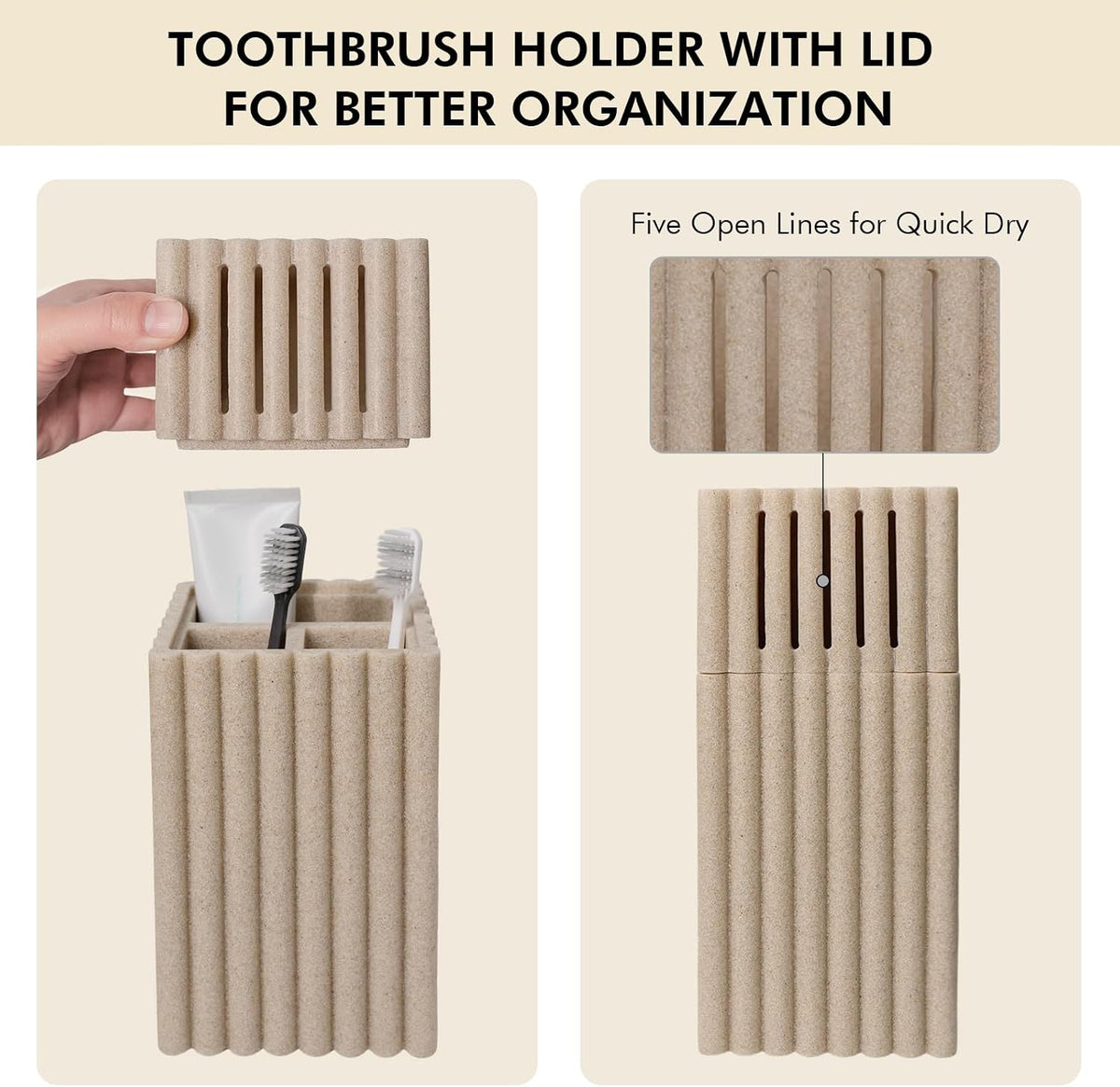 Toothbrush Holder with Lid- Covered Toothbrush Holder for Bathroom