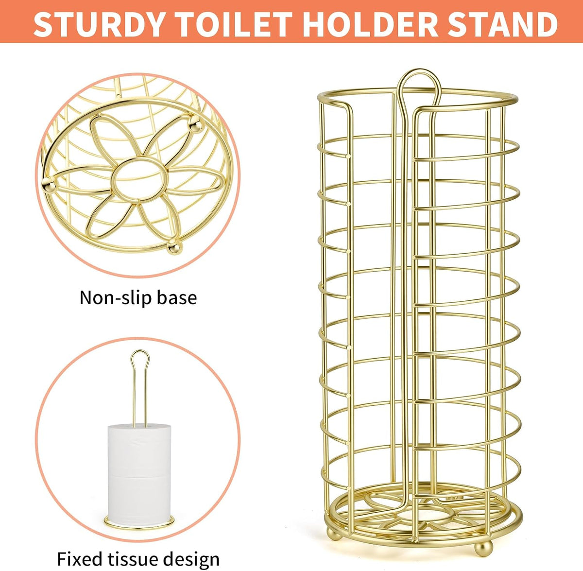 Toilet Paper Holder Stand,Freestanding,Gold
