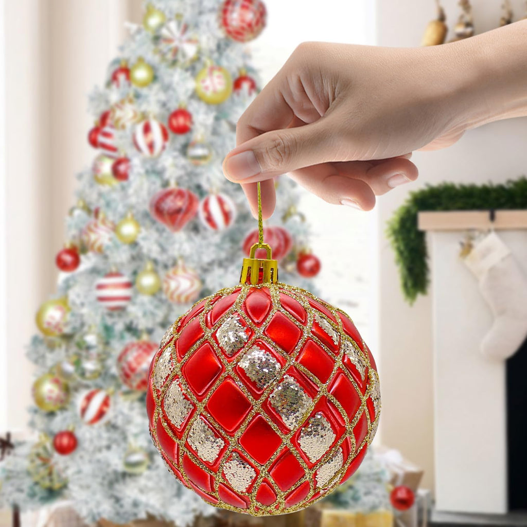 48PCS Christmas Balls Ornaments Set, 3.15 Inch Plastic Red and Gold Christmas Baubles Hanging Balls for Xmas Tree Decorations