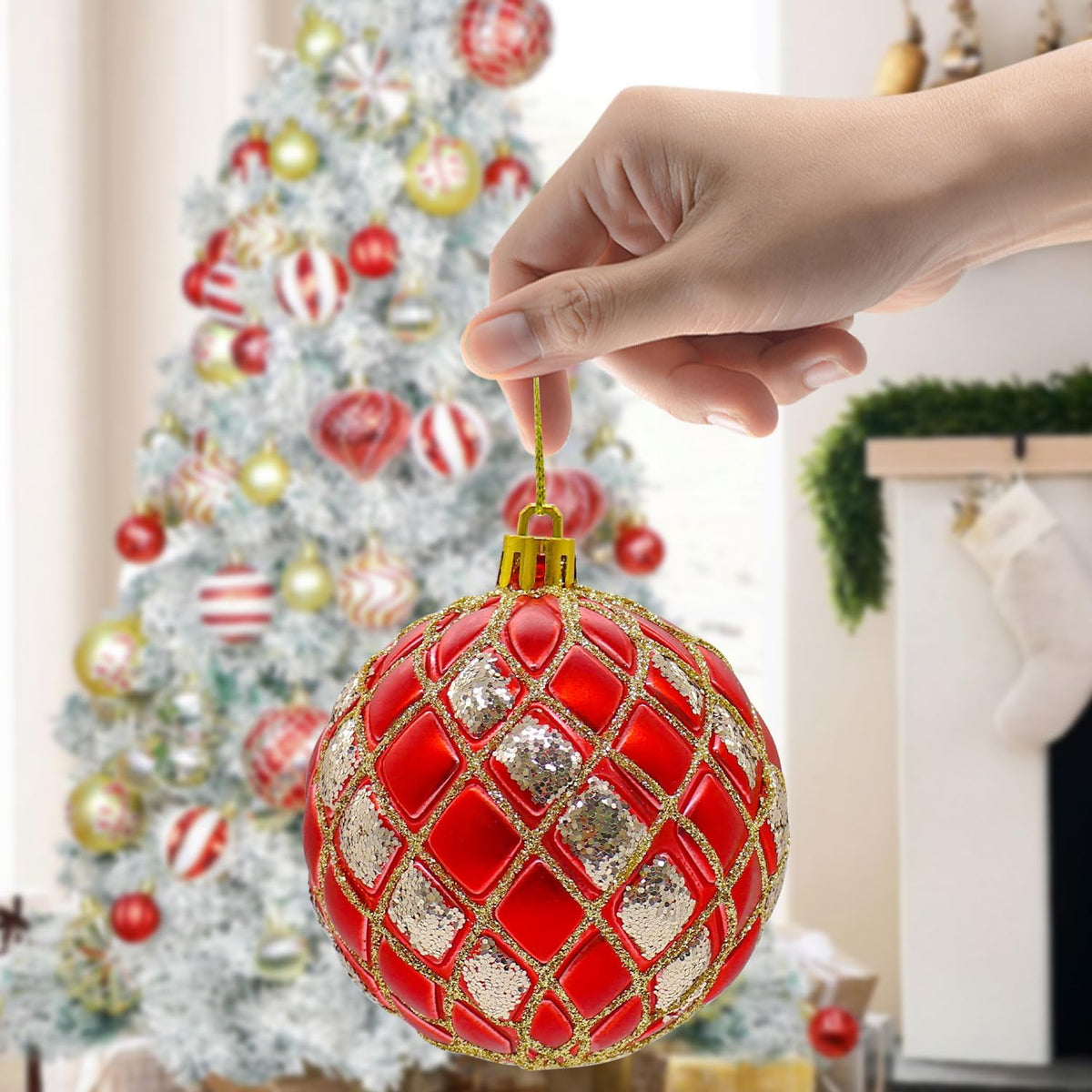 48PCS Christmas Balls Ornaments Set, 3.15 Inch Plastic Red and Gold Christmas Baubles Hanging Balls for Xmas Tree Decorations