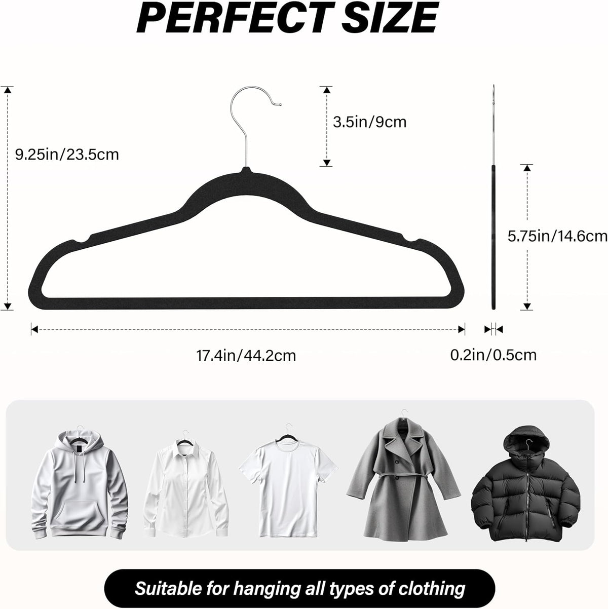 Simple Deluxe Velvet Hangers 50 Pack, Non-Slip Clothes Hangers with Shoulder Notches, 360° Swivel Hooks, Heavy Duty Coat Suit Hangers for Closet Space Saving, Black