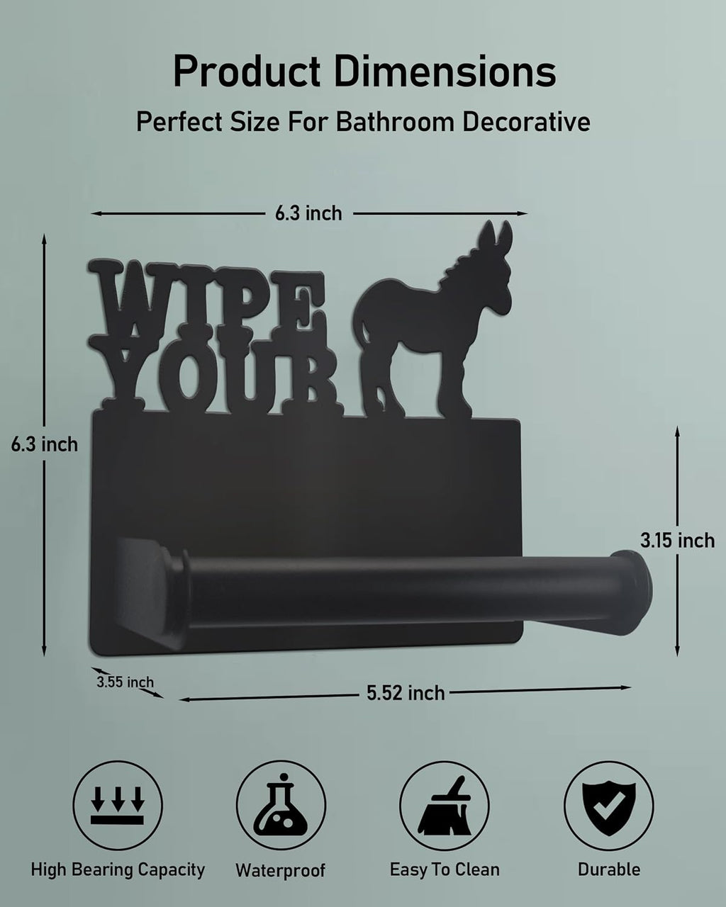 Donkey Toilet Paper Holder Wall Mounted, Bathroom Decorative Metal Toilet Paper Mega Roll Holder, Rustproof Matte Black Toilet Paper Roll Dispenser for Kitchen Washroom
