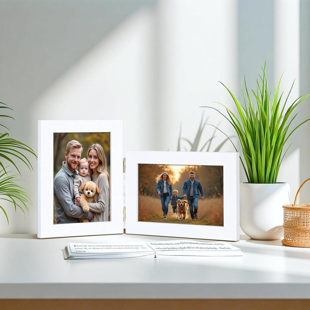 5x7 Double Hinged Picture Frame with Real Glass, PS04-WHD7