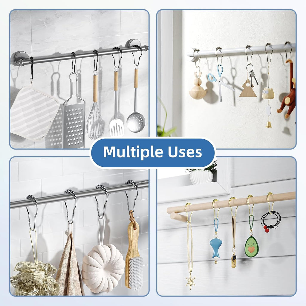 Titanker Shower Curtain Hooks Rings, Rust-Resistant Metal Shower Curtain Hooks for Bathroom Shower Rods Shower Hooks Shower Rings for Curtain - Set of 12, Chrome