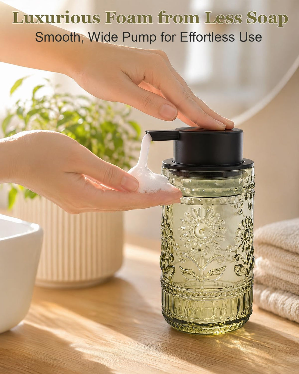 Glass Foaming Soap Dispenser, Vintage Foam Hand Soap Dispenser, Green