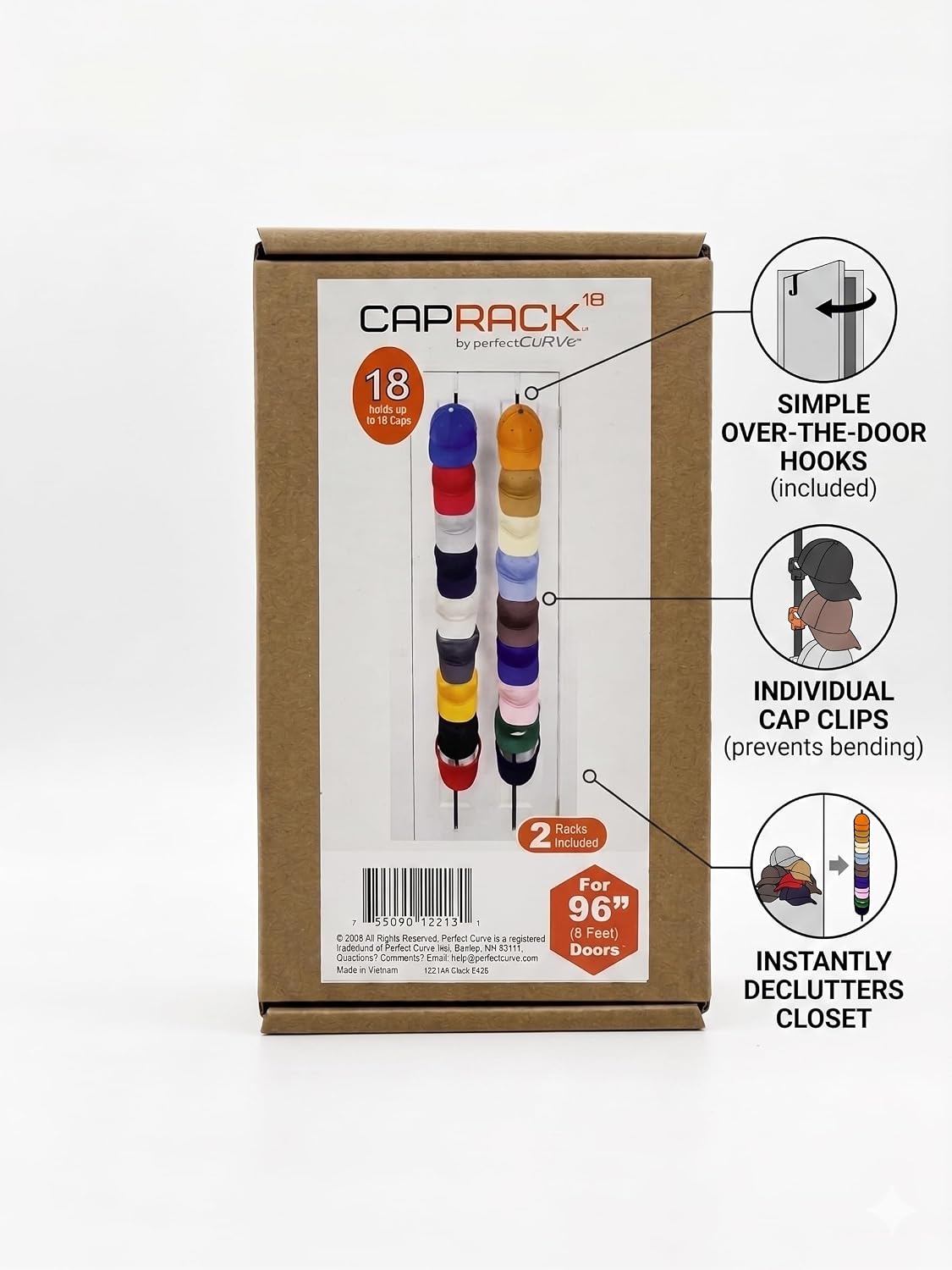 FOR 8-FEET DOORS ONLY! Over-The-Door Hat Organizer for Caps. 2 Straps
