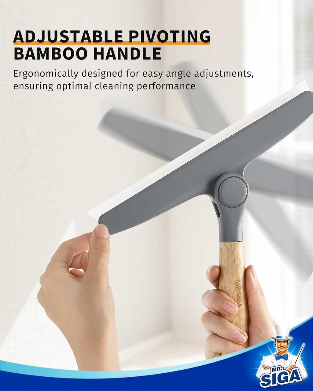 MR.SIGA Silicone Squeegee for Shower Door, Mirror, Glass, 10 inch, Gray