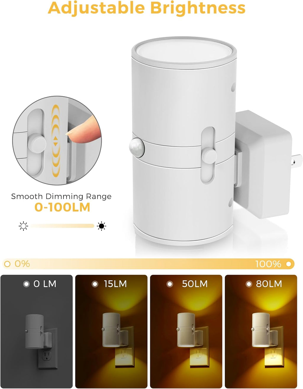 L LOHAS LED Motion Sensor Nightlight, Amber Night Light, Dimmable 0-100LM