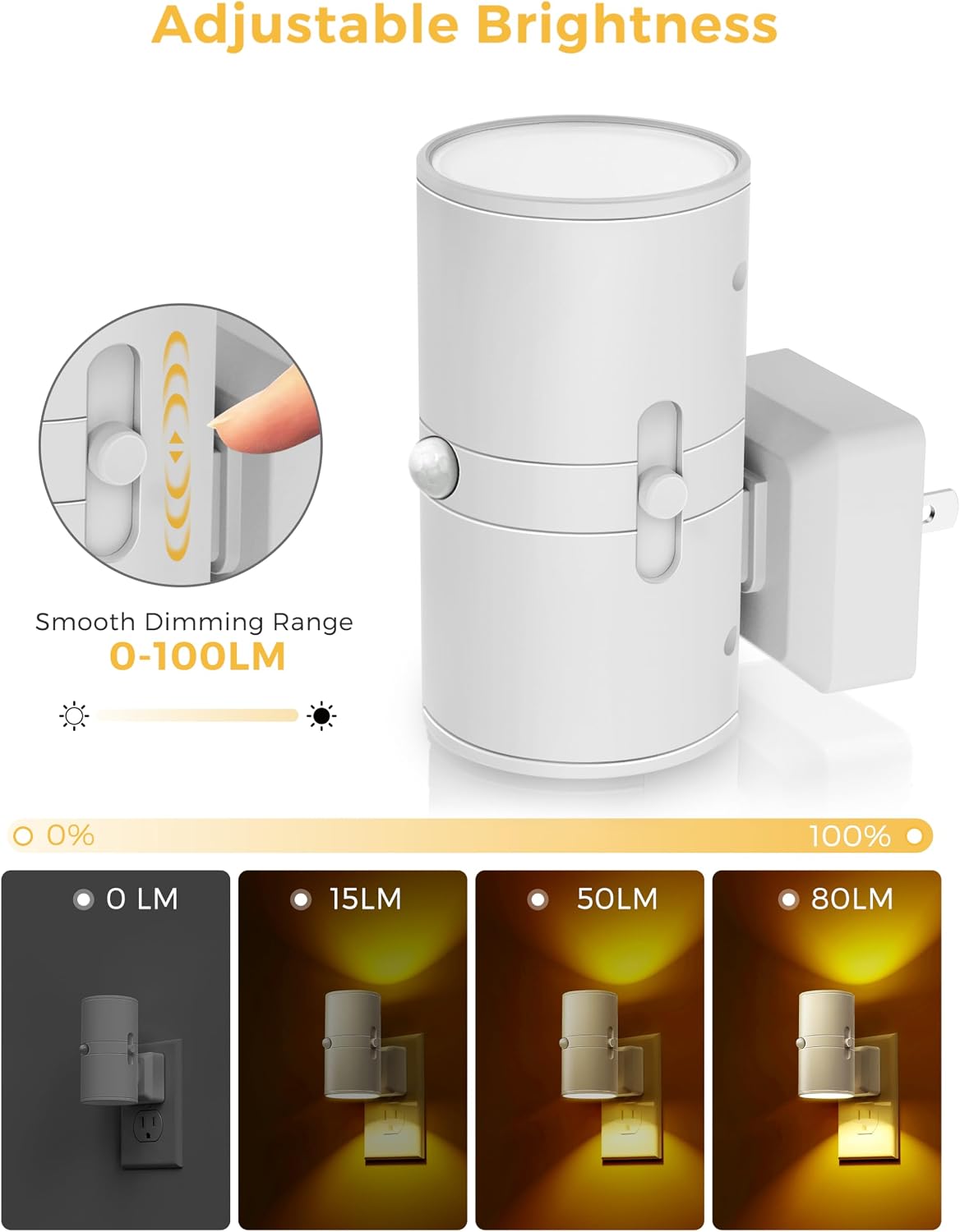 L LOHAS LED Motion Sensor Nightlight, Amber Night Light, Dimmable 0-100LM