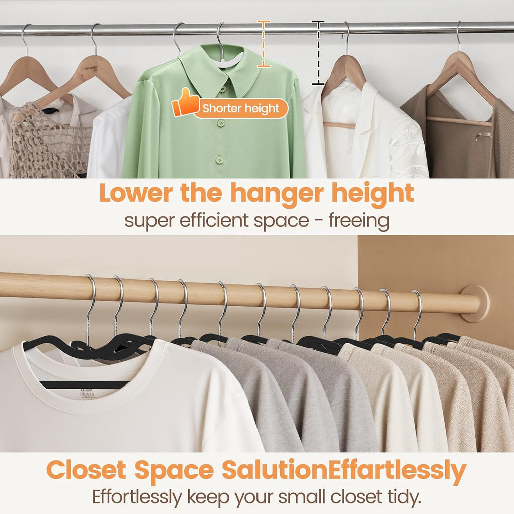 Plastic Short Neck Hangers 40 Pack Ultra-Thin Space-Saving ABS 360° Swivel Hook Ideal for Closet Organization Fits Coats Shirts Dresses & More (40, Black)