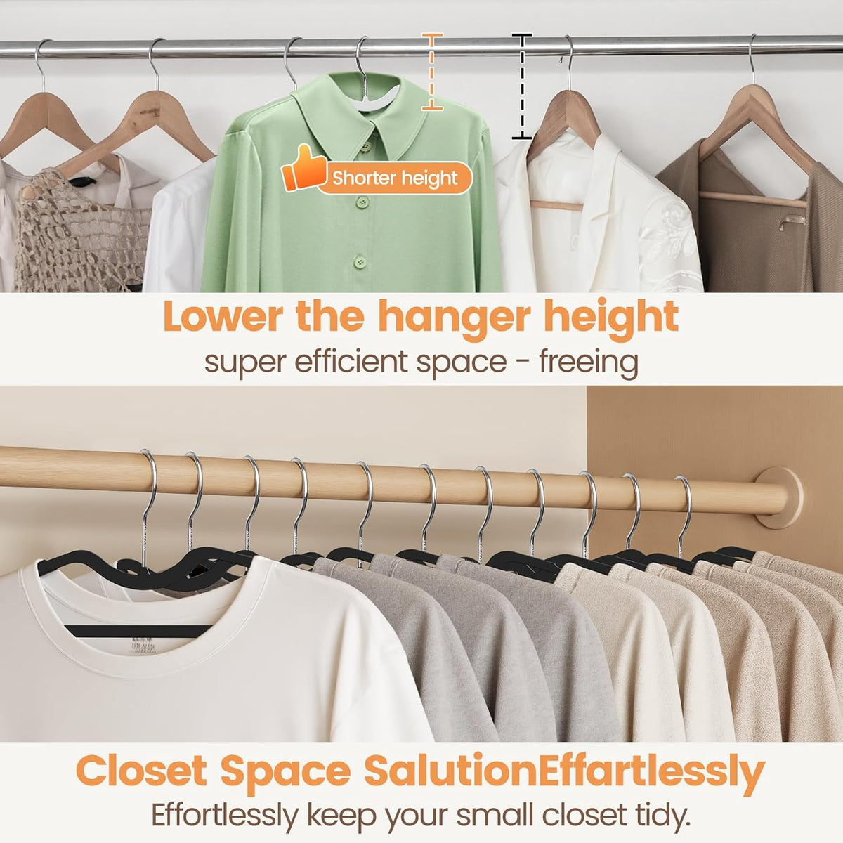 Plastic Short Neck Hangers 40 Pack Ultra-Thin Space-Saving ABS 360° Swivel Hook Ideal for Closet Organization Fits Coats Shirts Dresses & More (40, White)