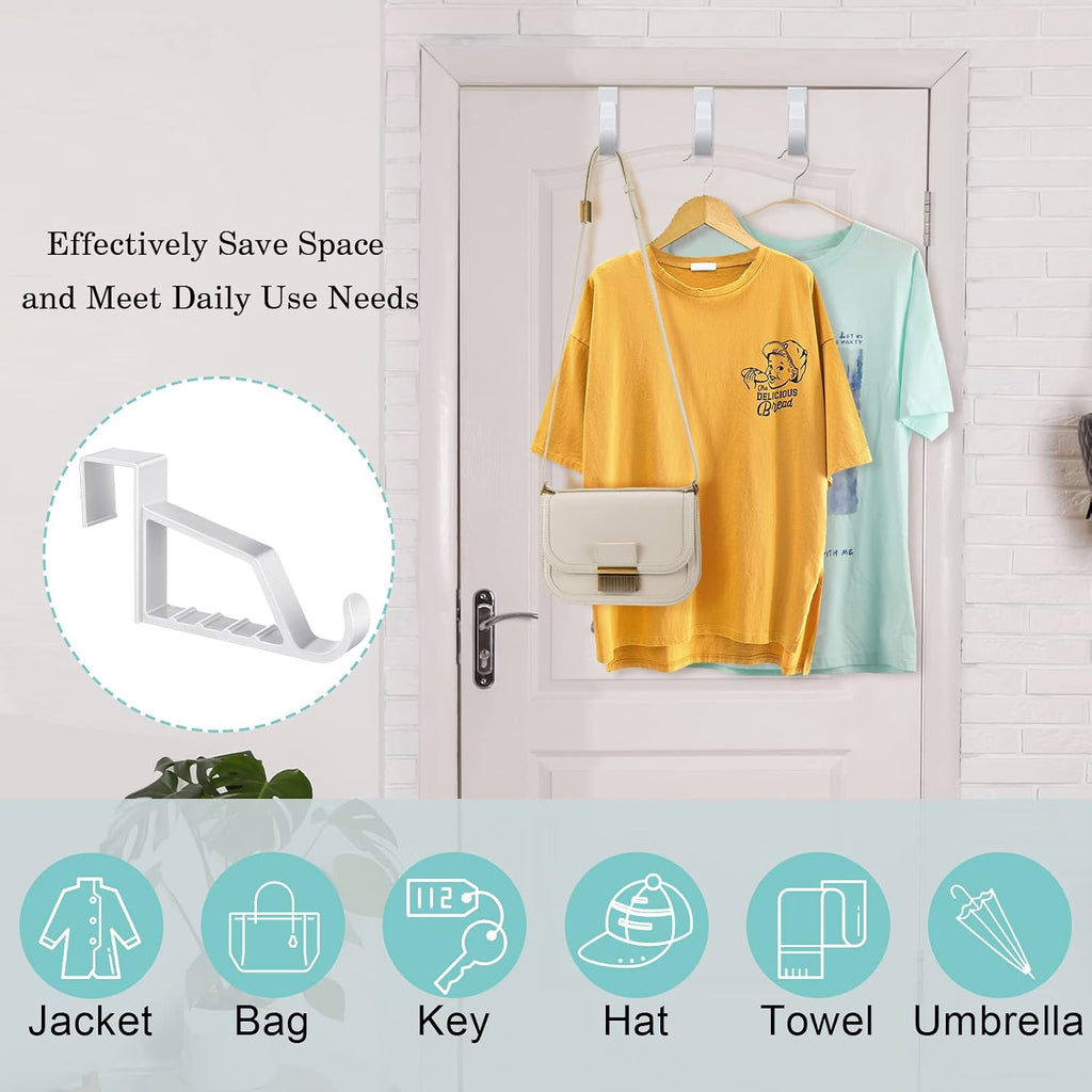Maitys Space Saving Plastic Over Door Hooks Door Hanger Hooks Multi Hanging Storage Organizers Door Hangers Door Towel Hooks for Coats, Towels, Bags, Hats, Scarves Home Accessories(White, 8 Pieces)