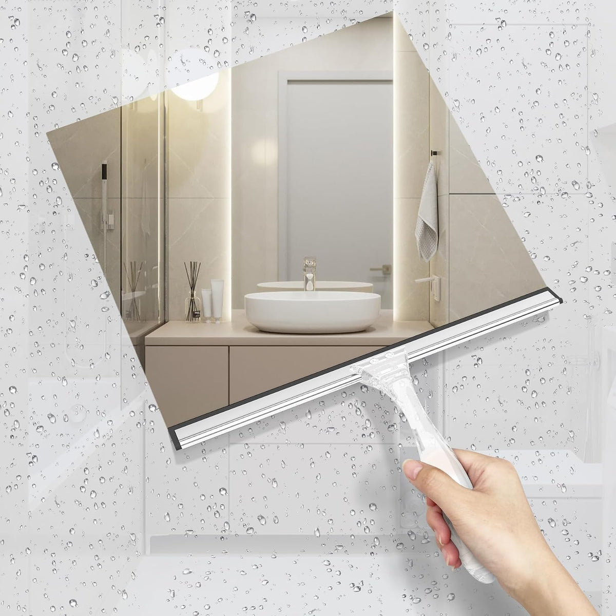 AmazerBath Squeegee for Shower Glass Door, Shower Squeegee for Glass Doors - All-Purpose Squeegee with Hook for Shower Doors, Windows, Mirrors, Tiles and Car Glass, 12 Inches - Clear (Pack of 2)