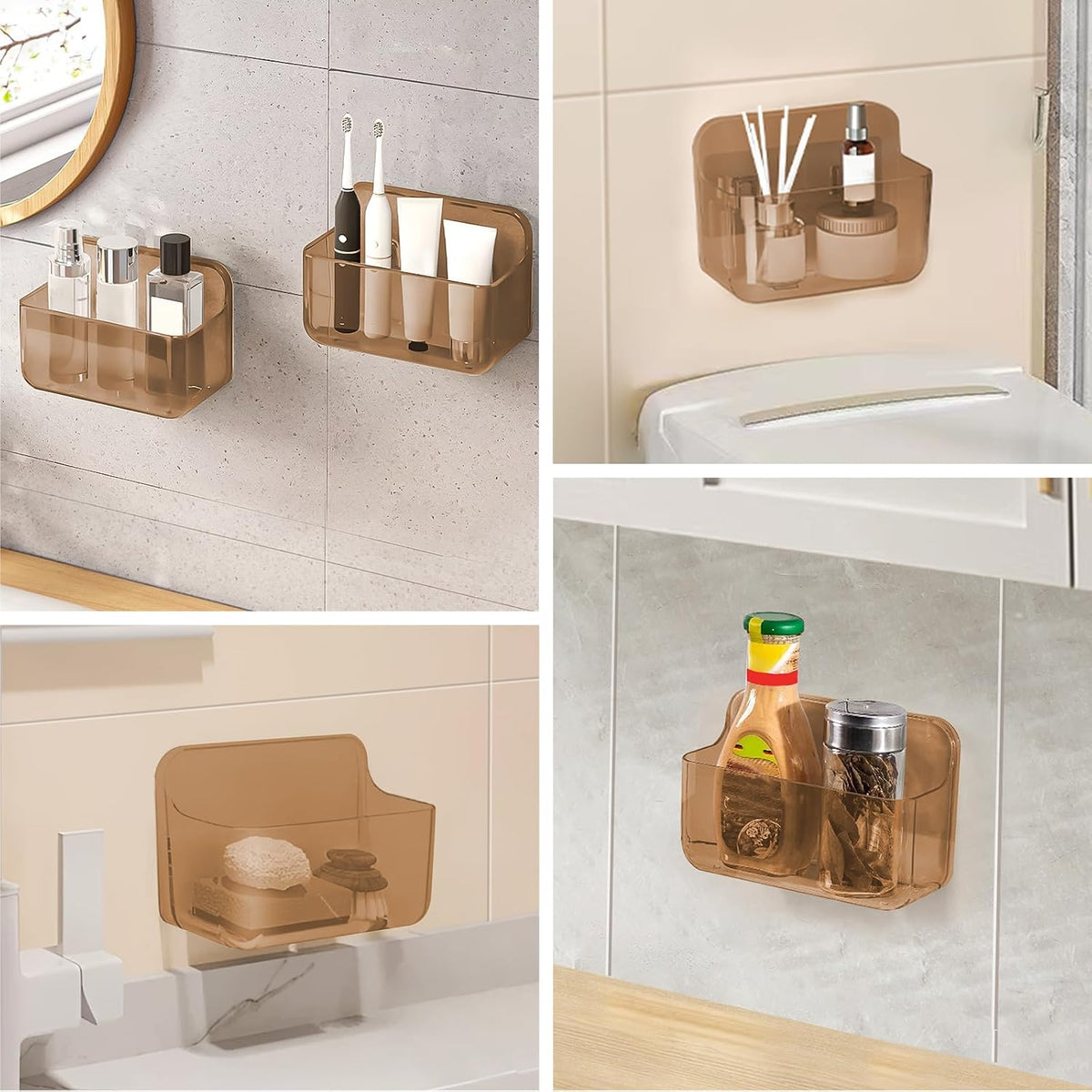 CGBE 2-Pack Cabinet Door Organizer, Self Adhesive Bathroom Shelves, Amber