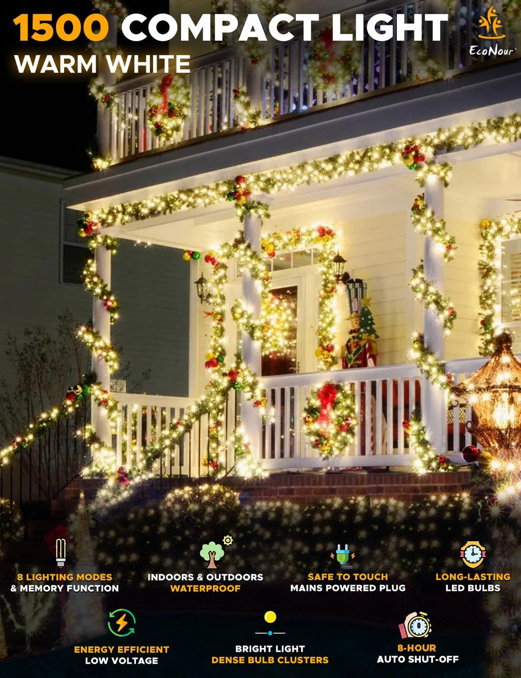 EcoNour Christmas Tree Lights, Cluster Compact 1500 LED Warm White