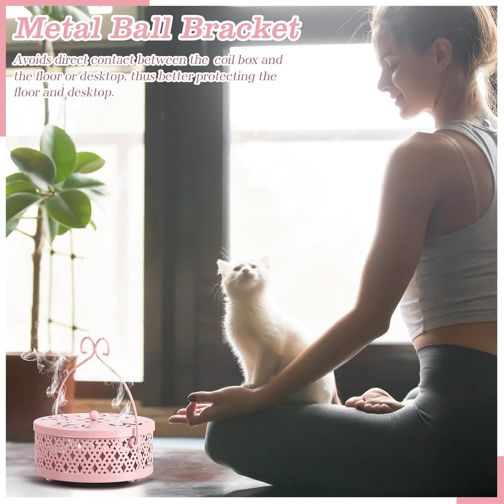 Lallisa 2 Pcs Incense Coil Holder Set, Metal Incense Burner, Pink