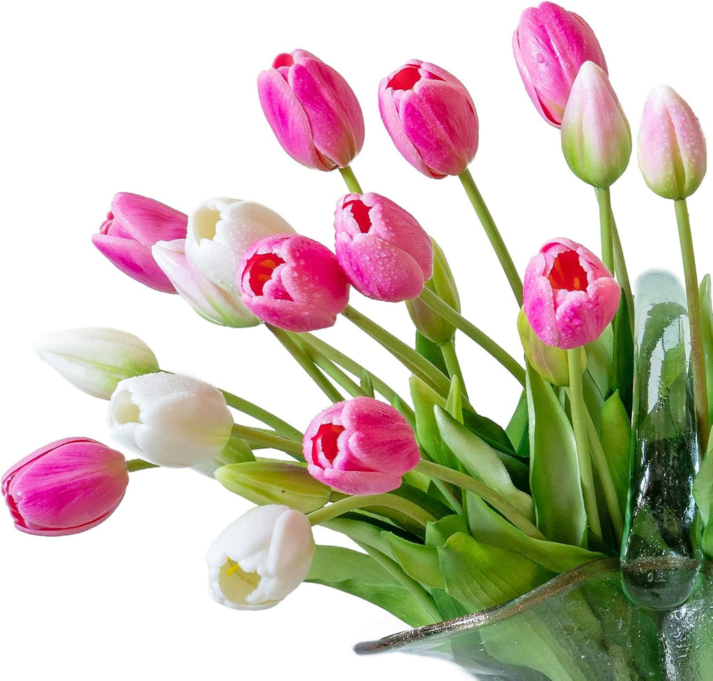 DUYONE 40Pcs Artificial Tulips Flowers, Soft Touch Realistic Latex Tulips Bouquet for Home Office Wedding Party Garden Decor, Fake Flowers for Dining Table Living Room Spring-B Peachblow Set