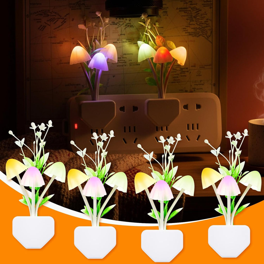 Mudder 4 Pcs Sensor Mushroom Night Lights LED Night Lights 7 Color Changing Plug-in Light Sensor Wall Lamp for Adults Bedroom, Bathroom, Christmas Party Gift(Float Grass Style)
