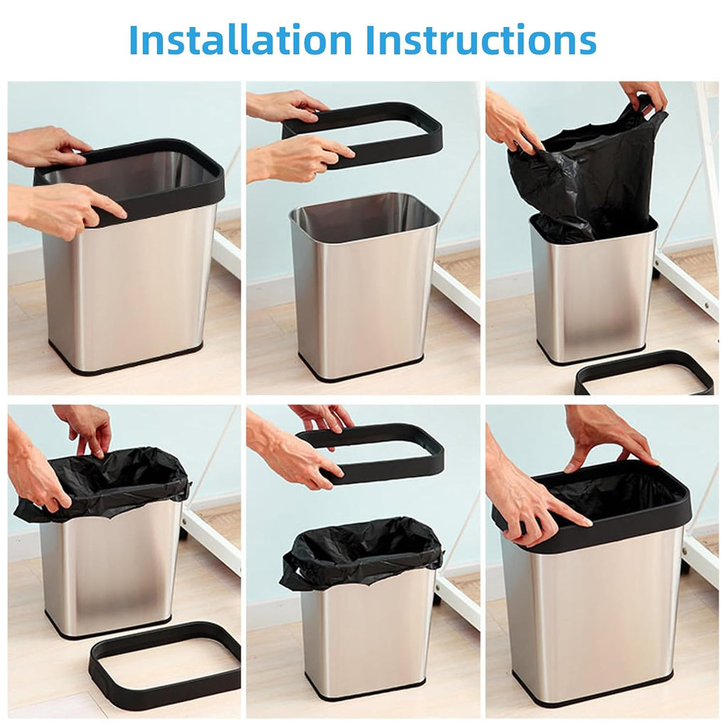 TooCust 2 Pack Stainless Steel Trash Can 3 Gallon, Open Top Trash Can, 8" x 11" x 13", Rectangle Rubbish Bin, Slim and Narrow, No Lid Small Wastebasketfor Kitchen, Bathroom, Living Room, Office
