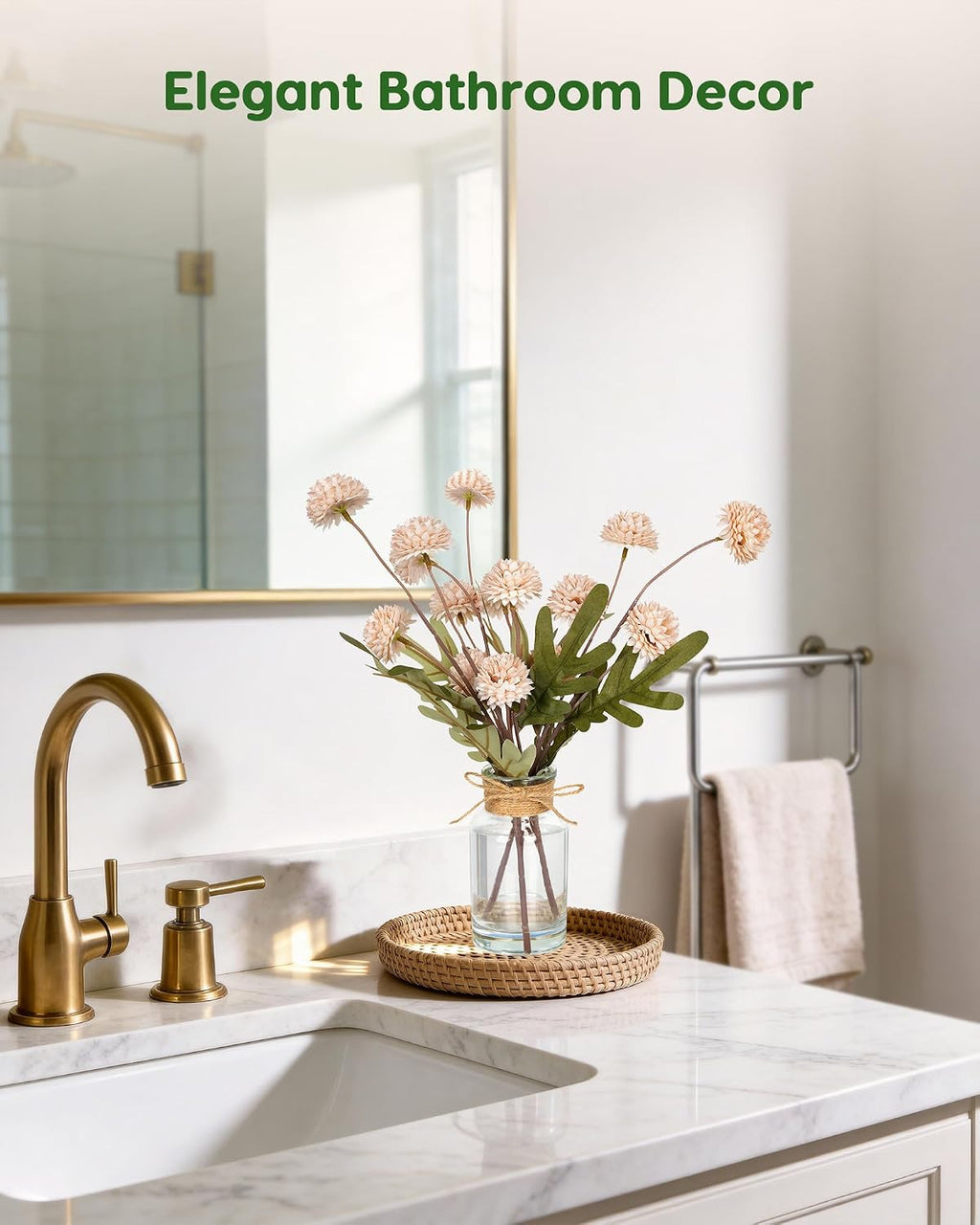 Velener Beige Faux Silk Mums Fake Flowers in Vase With Faux Water, Fake Plants Artificial Flowers For Home Decor Kitchen Bathroom Farmhouse Living Room Coffee Table Small Centerpieces For Table 1 Pack