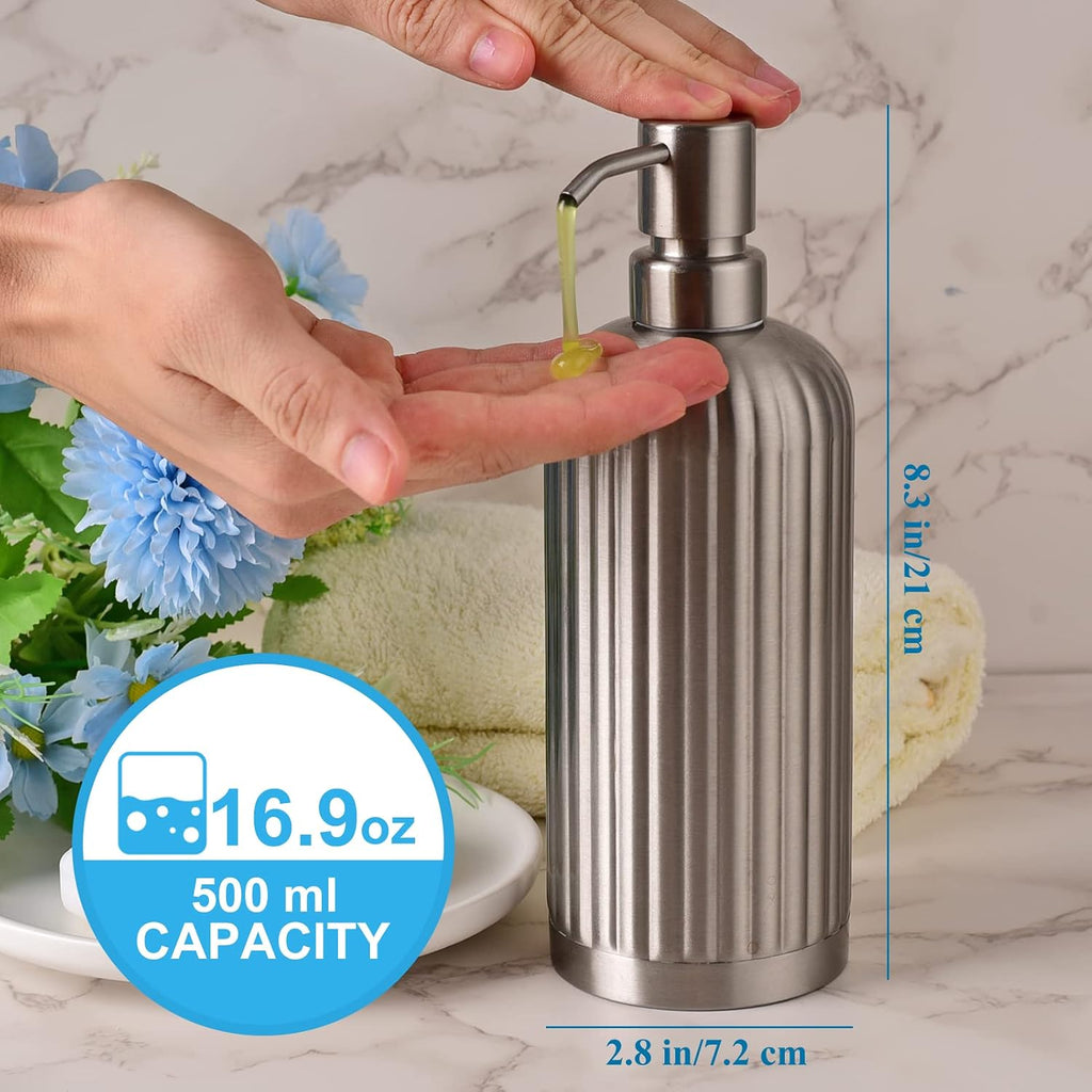 Countertop Soap Dispenser - Rust-Proof Roman Column Shaped Stainless Steel Bottle with Pump for Bathroom and Kitchen - 18 oz Brushed Nickel Liquid and Lotion Dish Soap Dispenser