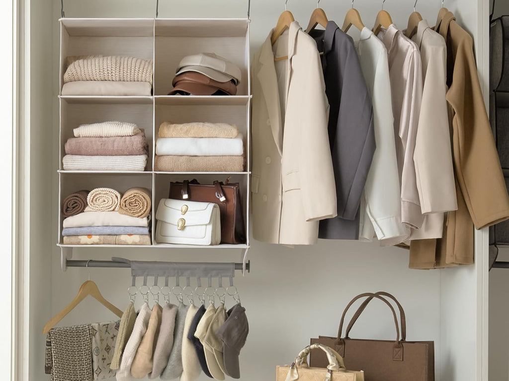 StorageWorks Hanging Closet Organizer with Rod, 6 Sections, 3 Tiers