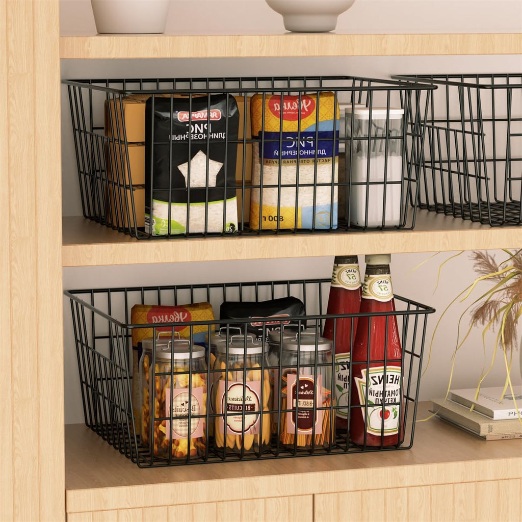 SANNO Black Wire Baskets Freezer Bin Organizer for Home, Bathroom, Closet Organization, set of 8, 15.7inch