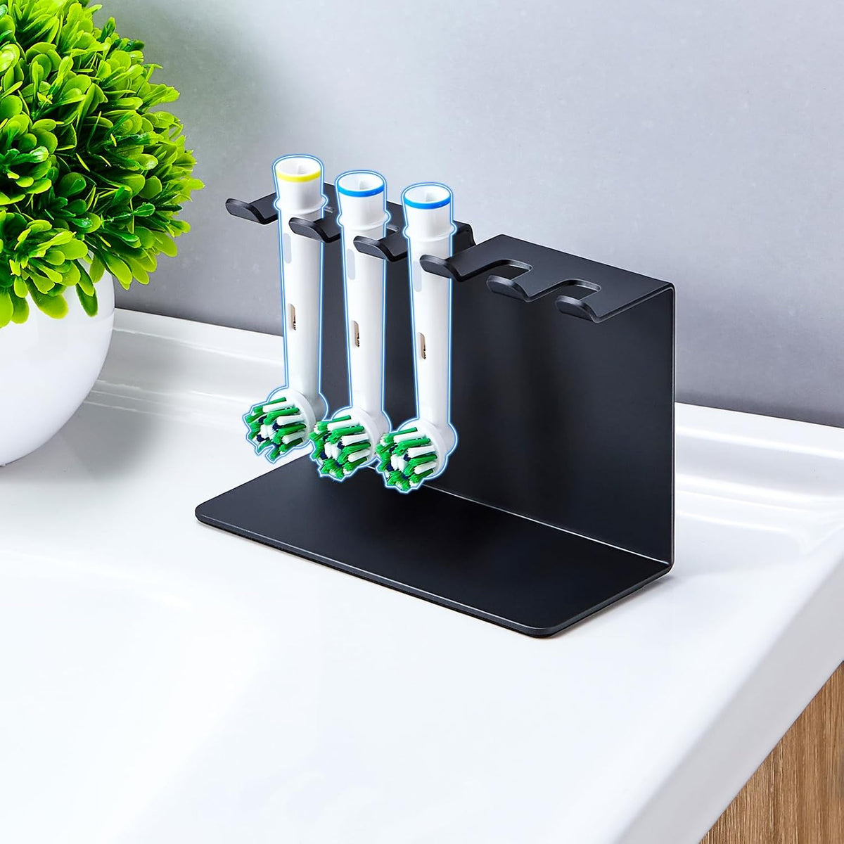 Electric Toothbrush Head Holder, Tooth Brushing Holder, Wall Mounted Toothbrush Holders Shower Bathroom, Self Adhesive or Desktop Tooth Brush Holder Organiser (Black, Medium)