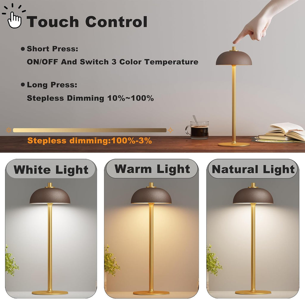 1 Pack Rechargeable Cordless Table Lamp, 5000mAh Battery Table Light