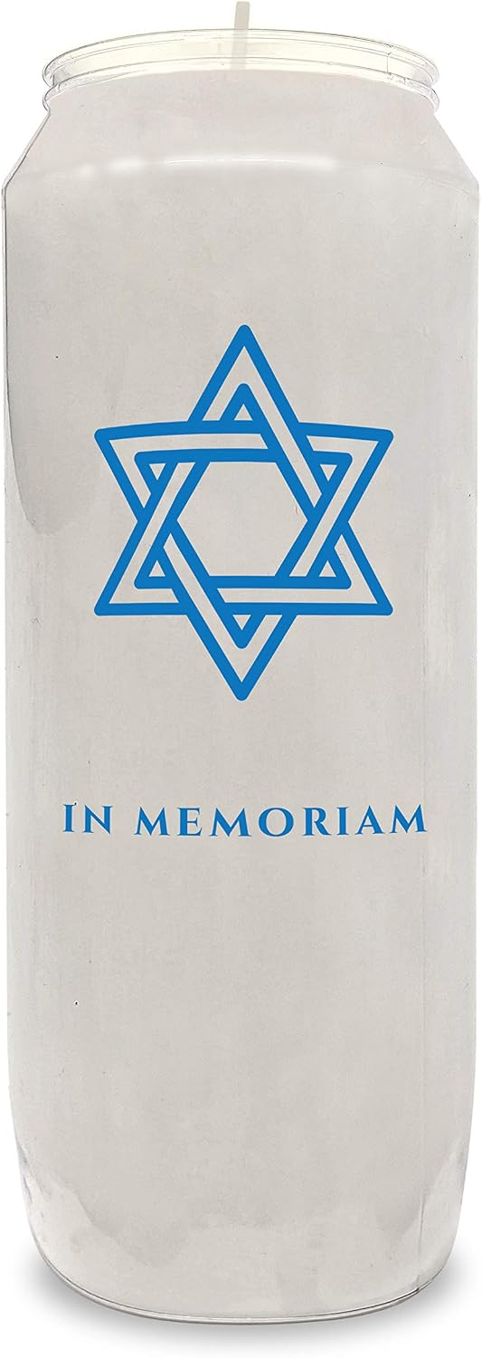 9 Day Memorial Candles, 6 Pack - Plastic Jar with Star of David - 7” Tall Pillar Candles for Religious, Prayer, Party Decor, Vigil and Emergency Use - By Ner Mitzvah
