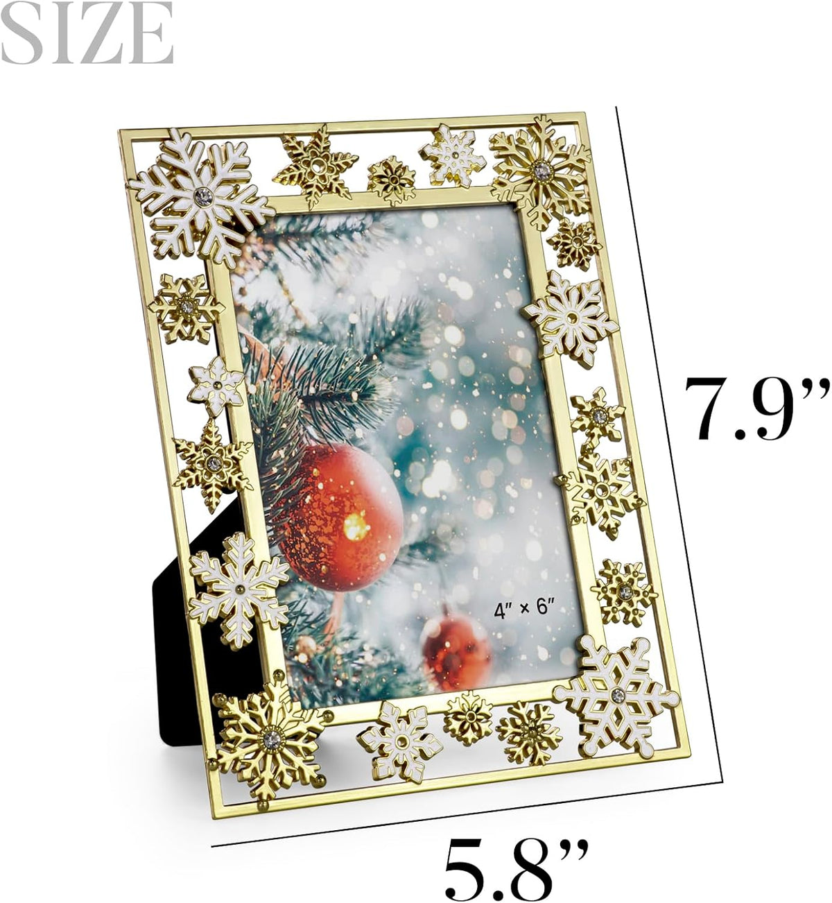 GUOER Christmas Decorations Photo Frame 4x6 Inch Snowflake Christmas Metal Photo Display Picture Photo Frames with High Definition Glass Front Gift Ideas Tabletop Home Decorative (Golden)