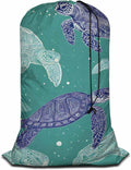 Swono Drawstring Laundry Bag Sea Turtles Sea Creature Sea Life Ocean Animal Underwater Blue Mandala Oversize Storage/Travel Bag for Home - Measures 28 x 40 Inches