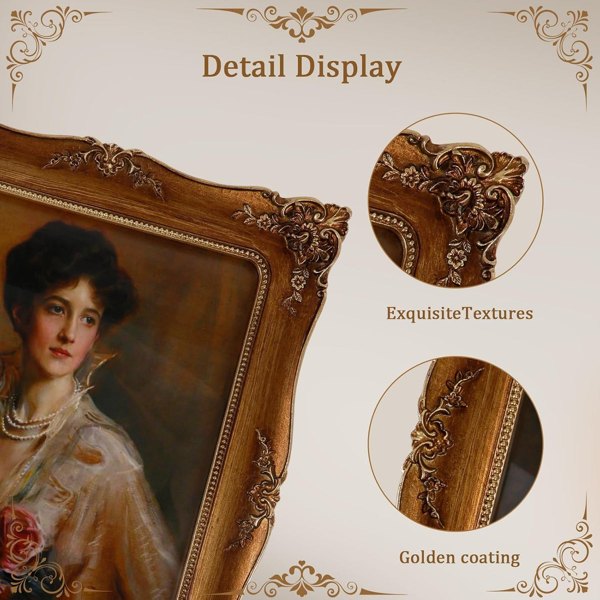 8x10 Resin Picture Frames Embossed Vines Design Photo Frame with Easel & Hook Picture Hanging Kit with Glass Front for Tabletop & Wall Hanging Vintage Room Home Decor (Bronze)
