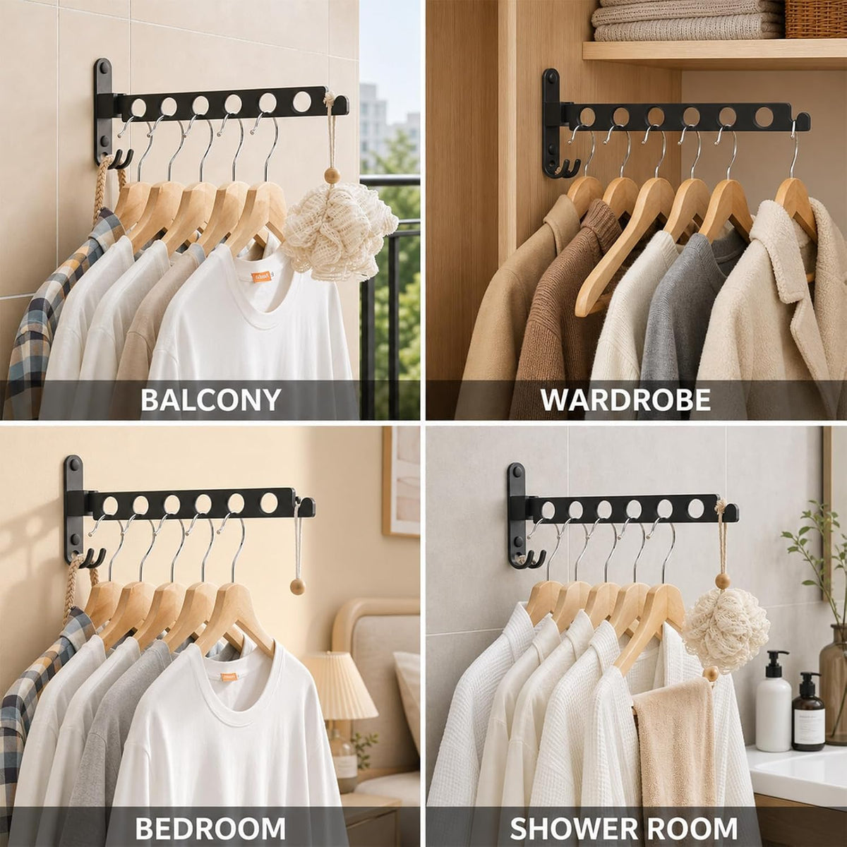 JOOM Wall Mounted Clothes Drying Rack, Black, 1 Pack